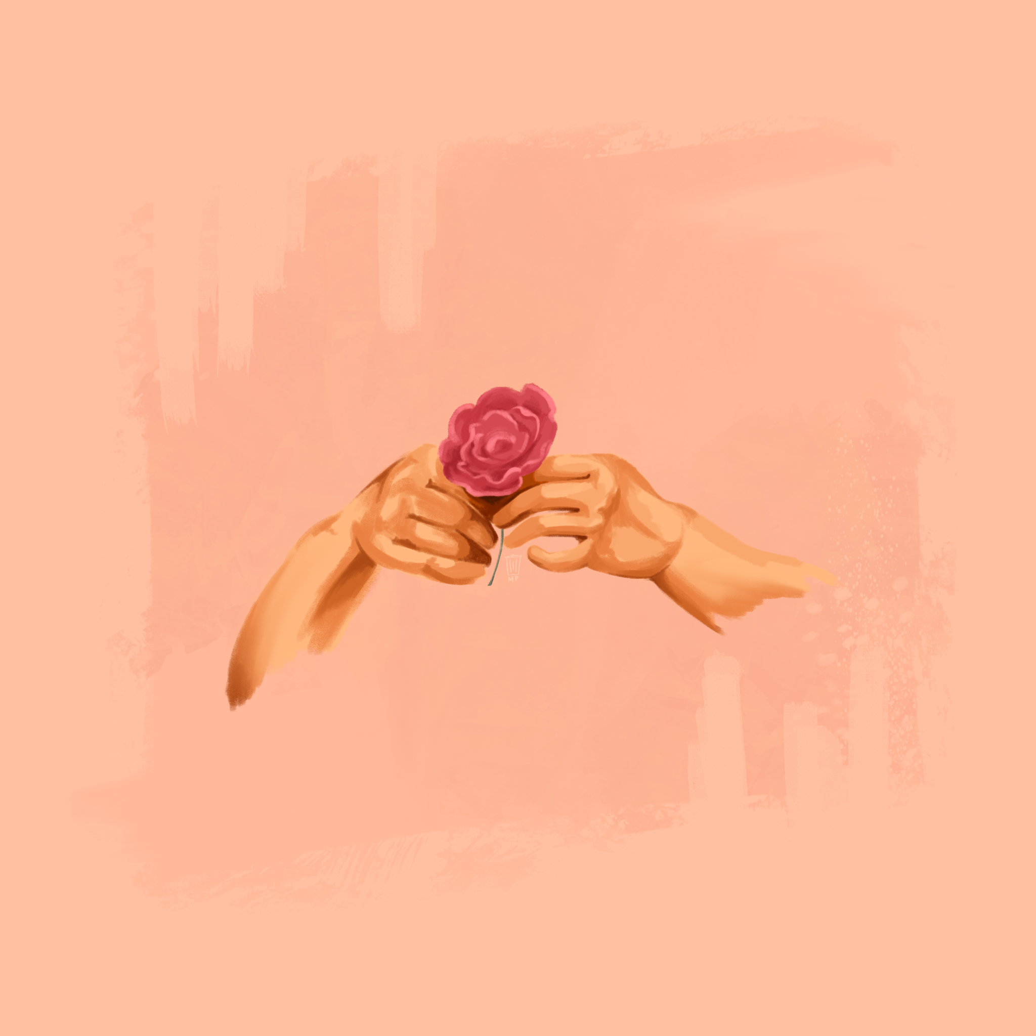 Illustration of hands holding a flower