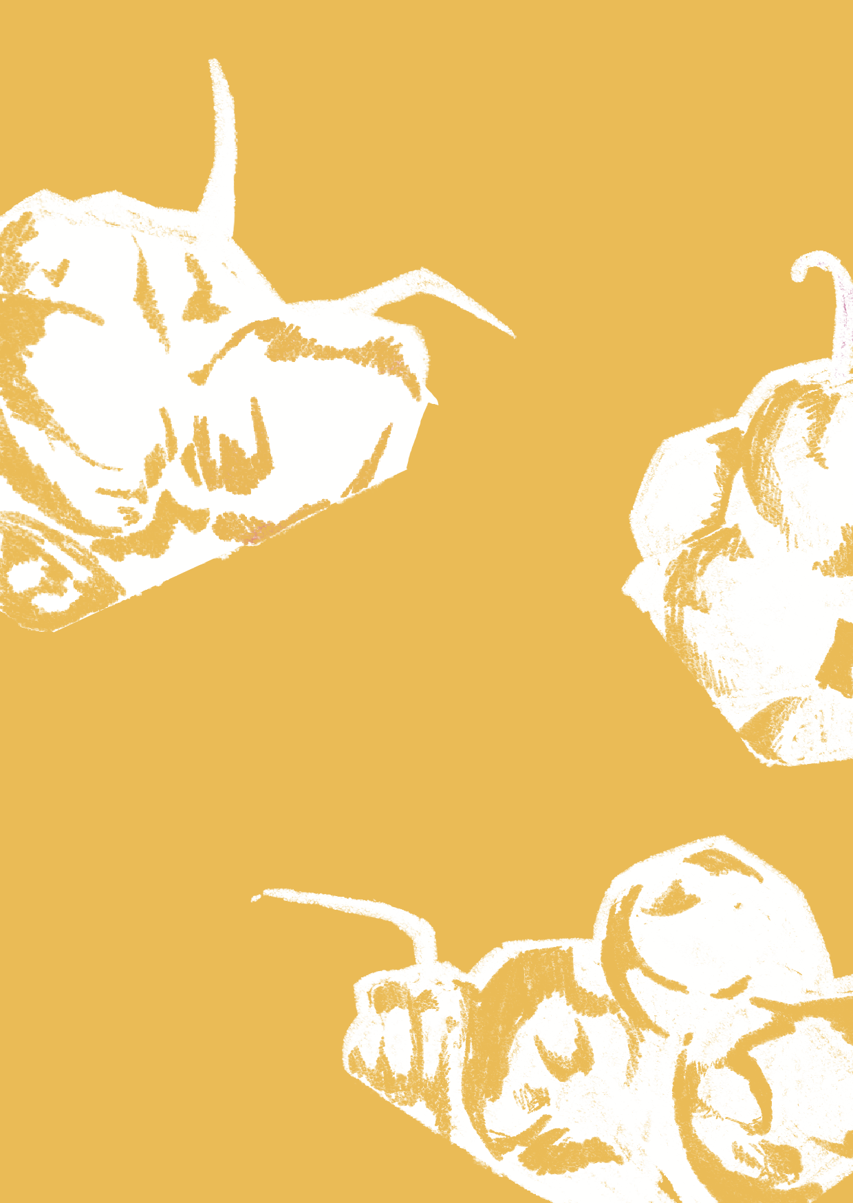 Risograph illustration of peppers in berry baskets